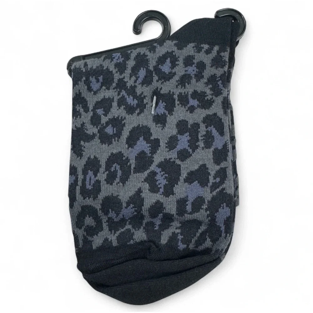 Hue Womens Black Animal Print Cotton Body Socks One Size Fits Most